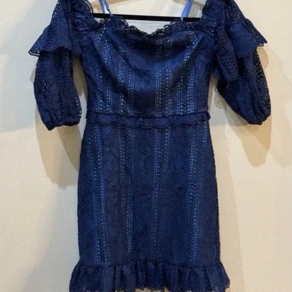 Parker Irma Navy Lace Off the Shoulder Dress Size 2. $50.00 Discounted Shipping. - Picture 4 of 4